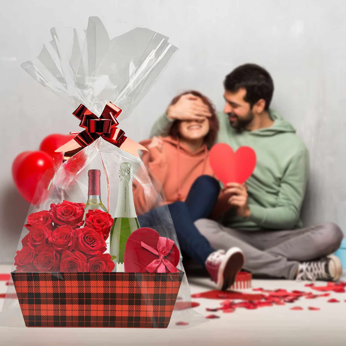 Cestino per regali vuoto, 5 pezzi, robusto cestino regalo fai da te in carta kraft vassoio di cartone con manici, cesto regalo kit forniture avvolgere da riempire per San Valentino, Natale, matrimoni,