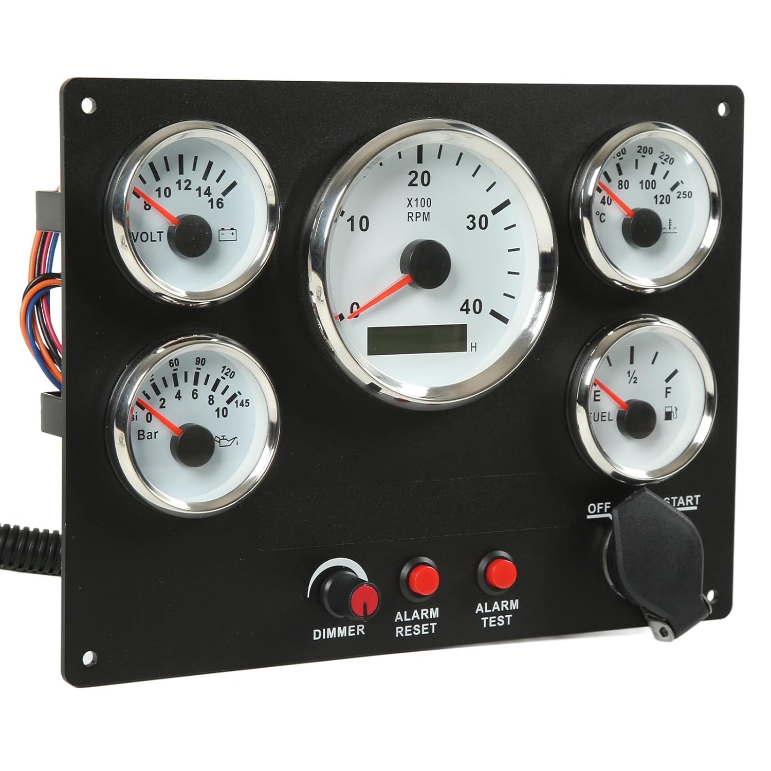 FILFEEL Marine Instrument Panel 5 Gauge Set with Tachometer Fuel & Temp Oil Pressure Voltmeter White Dial (White Dial)