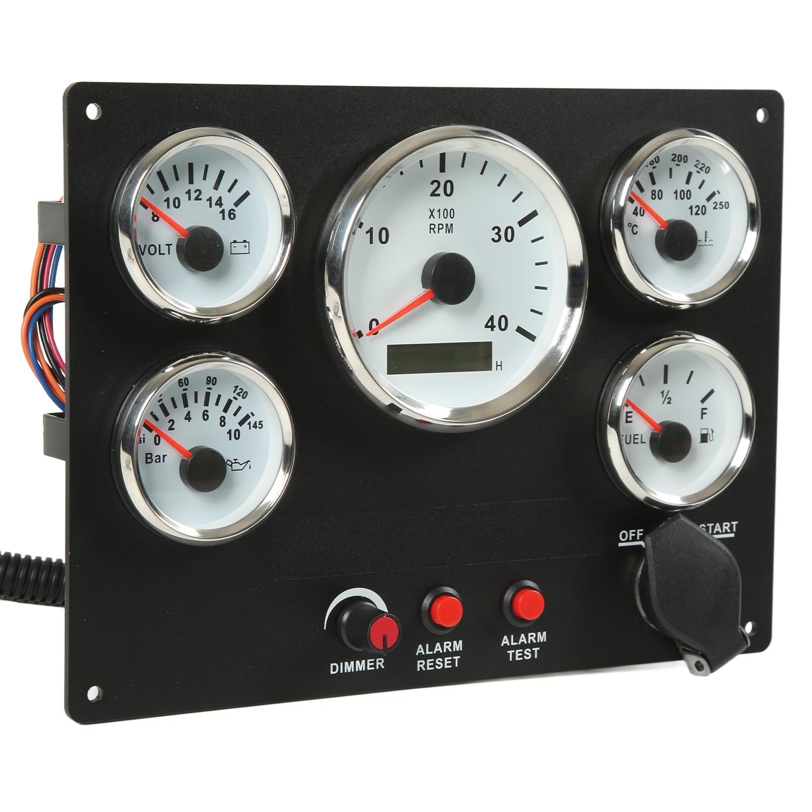 Pannello Strumenti per Barche con Contagiri 4000 Giri/min, 5 Set per, Yacht e Generatore - con Retroilluminazione Rossa, IP67 (quadrante bianco)
