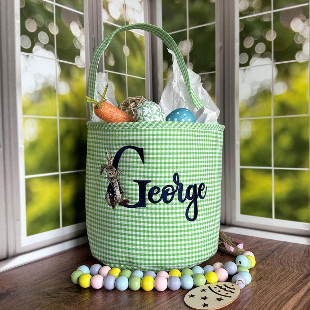 Personalized Easter Basket With Name | Bunny Baskets for Kids | Custom Easter Basket for Toddler Boys & Girls | Easter Bunny Bucket | New Baby Gift Holiday Gifts (Personalized Rabbit Basket)