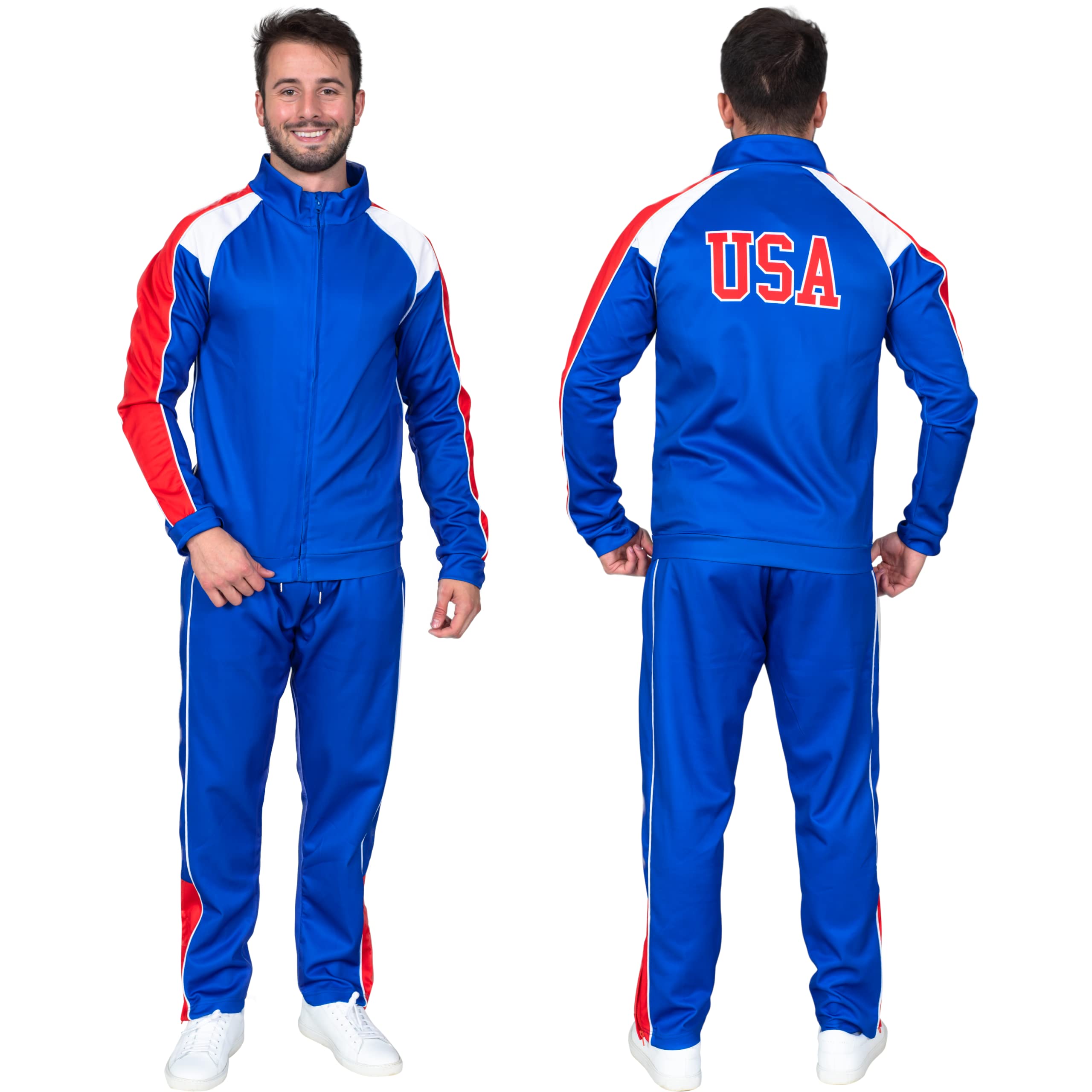 Costume AgentBeer Fest USA Blue and Red Tracksuit Jacket and Pants Halloween Costume Cosplay