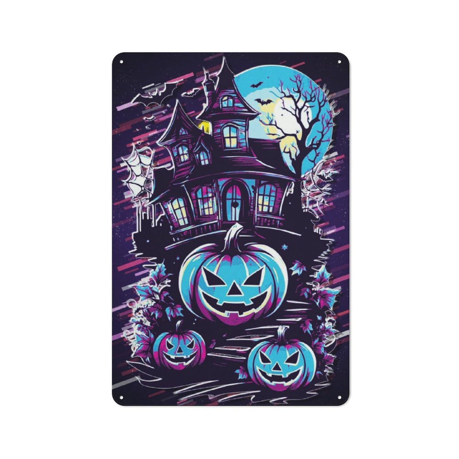 Junmoney Halloween Haunted House Rustic Metal Sign 30X20cm For Lounge Or Reading Corner, For Reading Corner Decorators