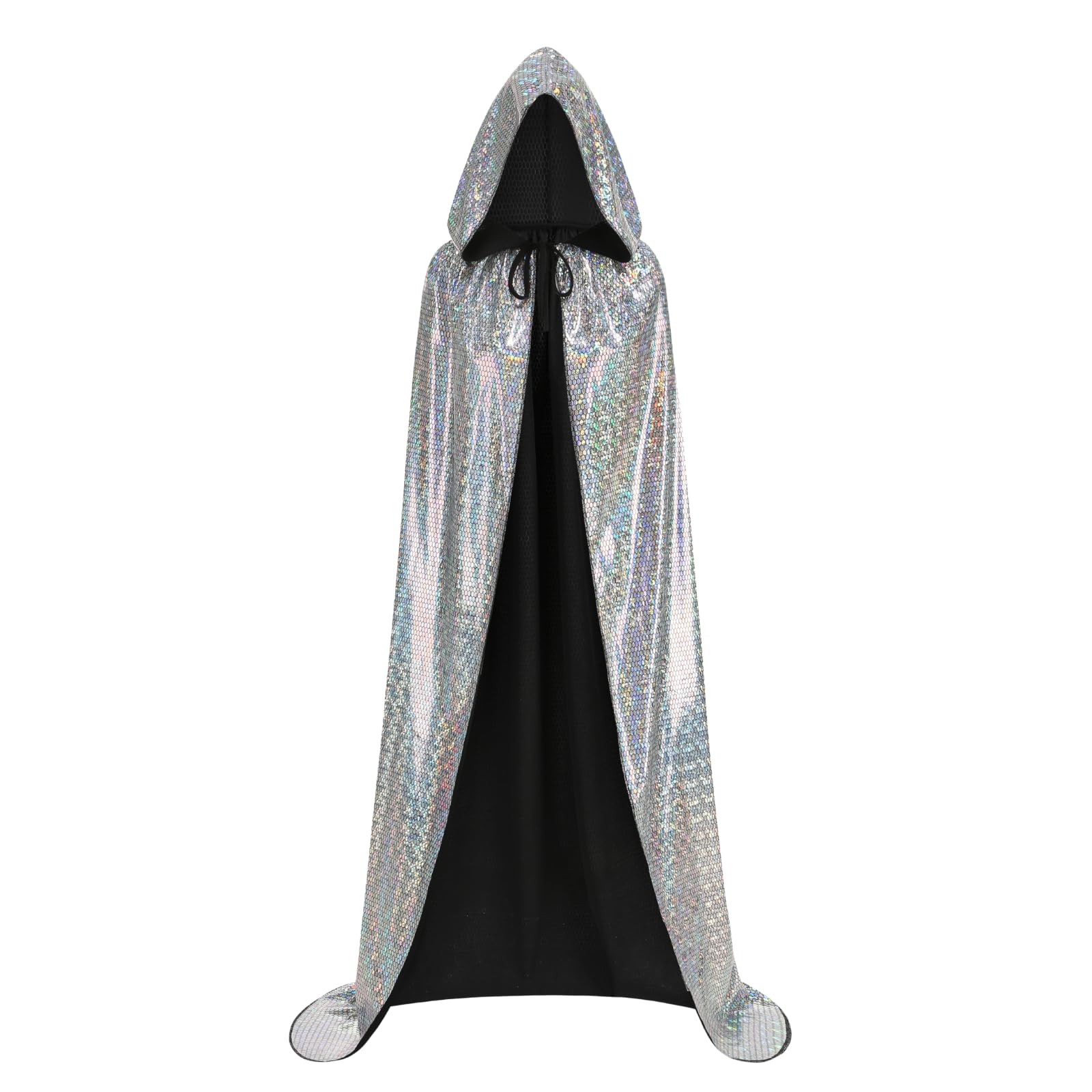 DELIVESS Shiny Hooded Cape Women Gradient Cloak Halloween Christmas Party Medieval Witch Vampire Costume (Shiny Silver, 150CM) — image 1