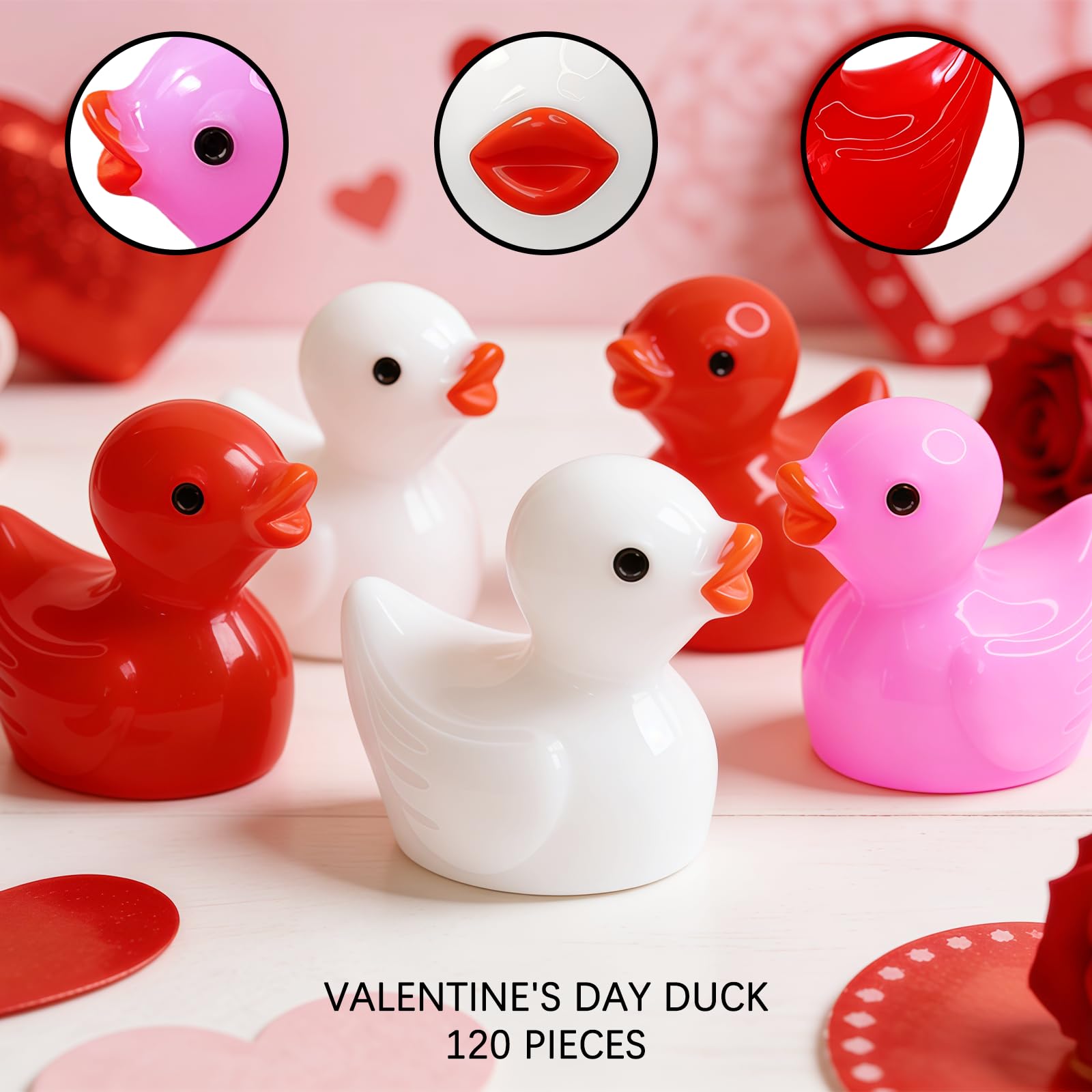 RmKbe 120pcs Valentines Mini Resin Ducks Miniature Fairy Garden Ducks Colorful Mini Duck Ornament Valentine's Day Decoration for Home Dollhouse Landscapes - Image 3