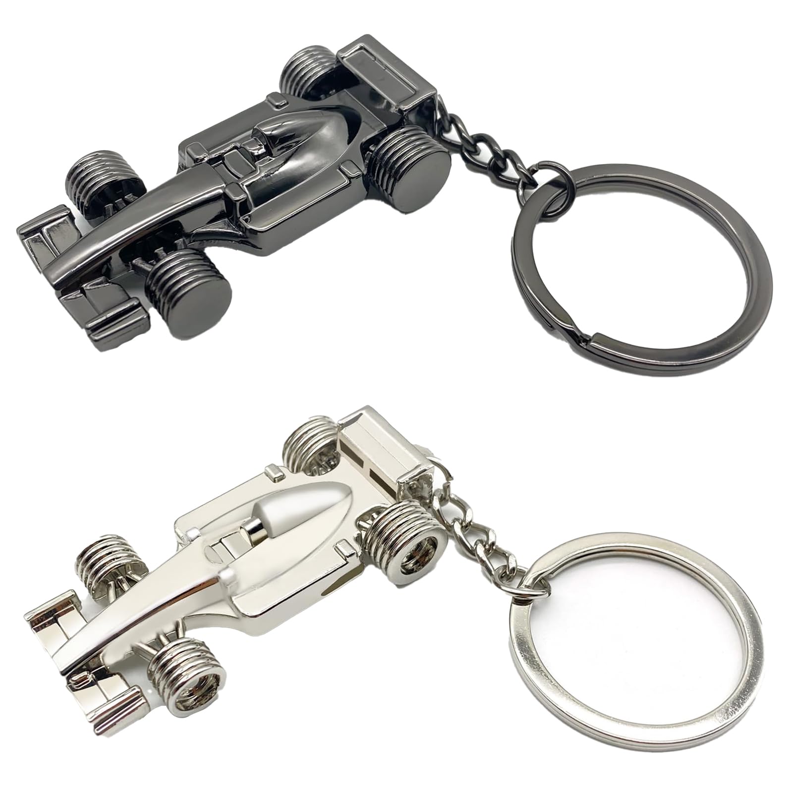 2PCS F1 Gifts for Men Merchandise Keyring Silver and Black Racing Car Formula 1 Gifts Metal Car Key Chain Lightweight and Easy to Carry Accessories Bag Charms Racing Enthusiast Fashion Accessories