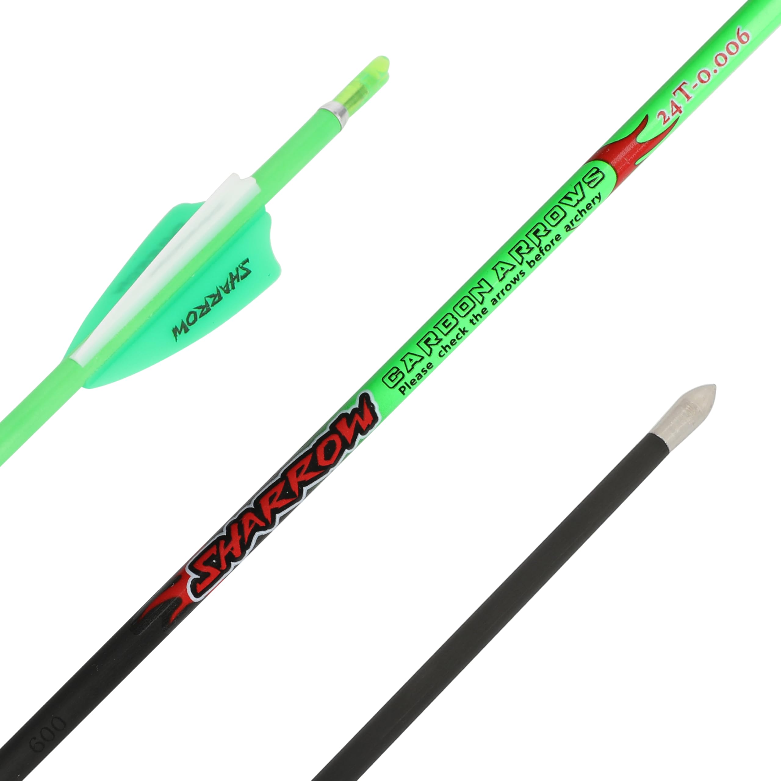 wolfman 32 Inches 100% Pure Carbon Arrows Spine 400-1000 Archery Arrows Target Arrows Adult Hunting Arrow for Compound Bow Recurve Bow Longbow Bow And Arrow (2 Green 1 White, Spine 400)