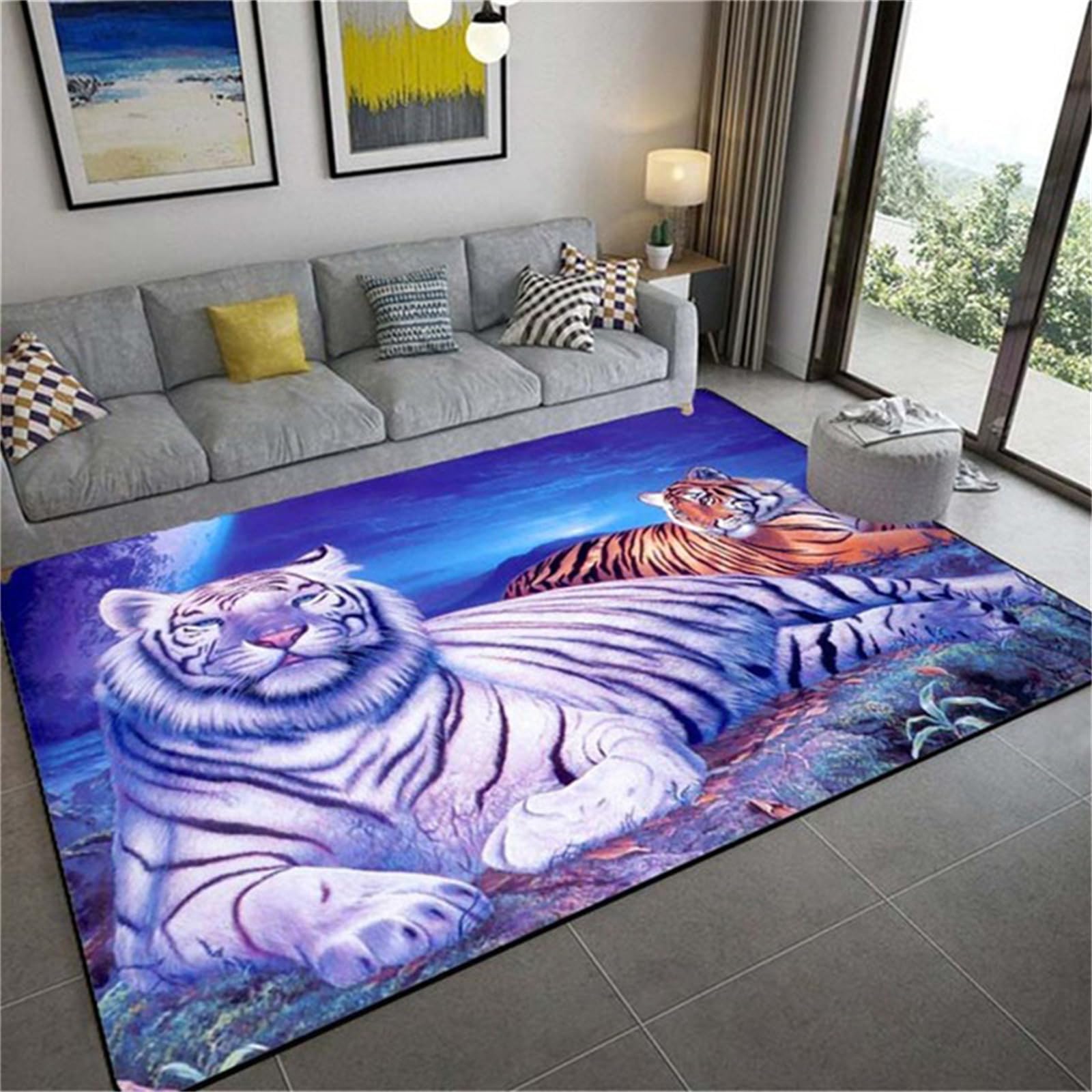 Tapis de salon tigre 3D : oubliez les sols froids avec cette moquette 120x160