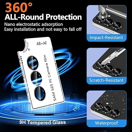 Vista 2 de Protector de lente de cámara para Samsung Galaxy S25 FE, cubierta de lente de vidrio templado con anillo de metal individual, [fuerte adsorción] 1