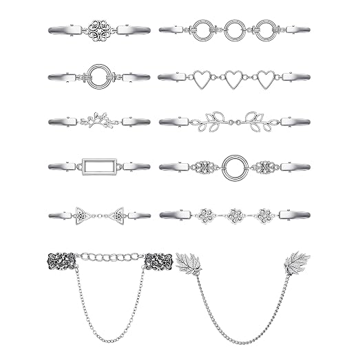Jetec 12 Pcs Dress Back Clip Vintage Shirt Cinch Clips Sweater Cardigan Shawl Clips for Women Girls Brooch Clips