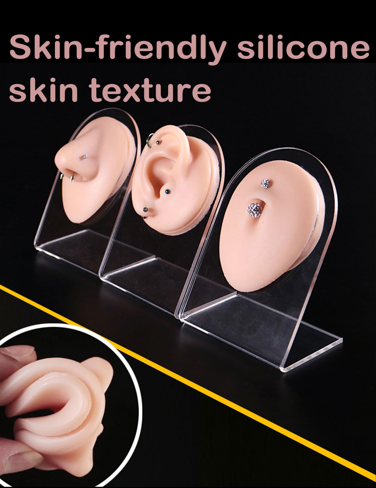 Silikon-Piercing Übungsmodell Set – Augenbrauen Nase Lippen Zunge Bauchnabel & Ohren – Ideal für Bananen Piercing Zungenpiercing Septum Piercing Helix Piercings & Vertical Labret Piercing
