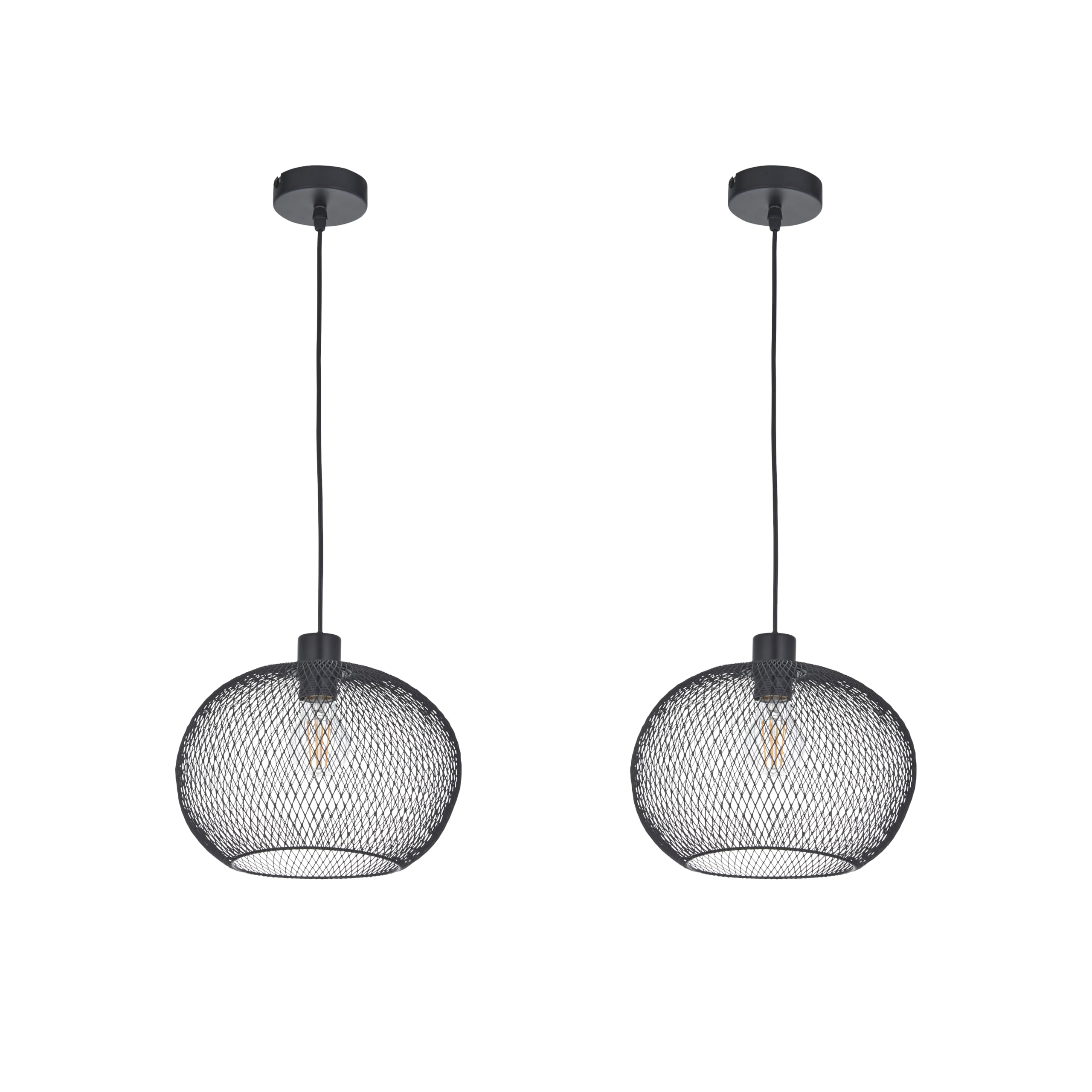 firstchoicelighting Set of 2 Modern Black Ceiling Pendant Light Fittings, Metal Mesh Shade, Kitchen Dining Living Bedroom Lighting, Diameter 30cm, Height Adjustable, Dimmer and LED Compatible