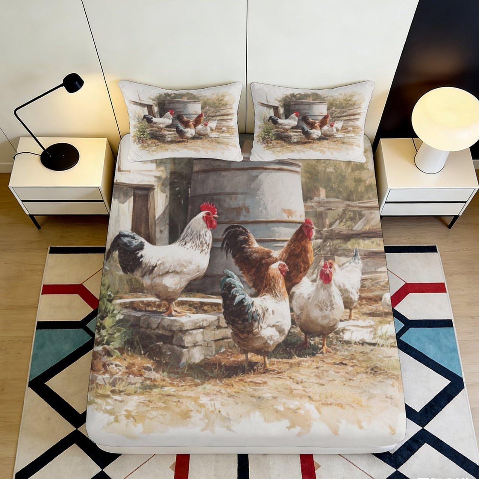 Pnayamiorkfel Style-7 3D Printed Farm Chicken Fitted Sheet Microfiber Rustic Countryside Animal Bed Cover For Bedroom Guest Room Decor 90X200x25cm