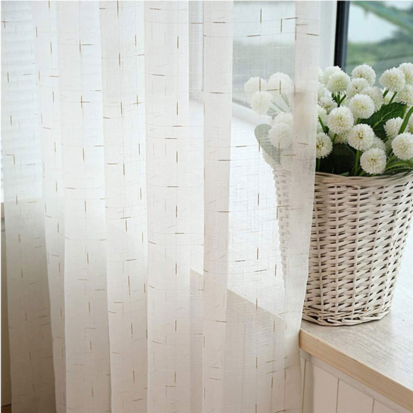 Rideau de la fenêtre voile en lin coton doré W200xH270cm style perforé pour salon