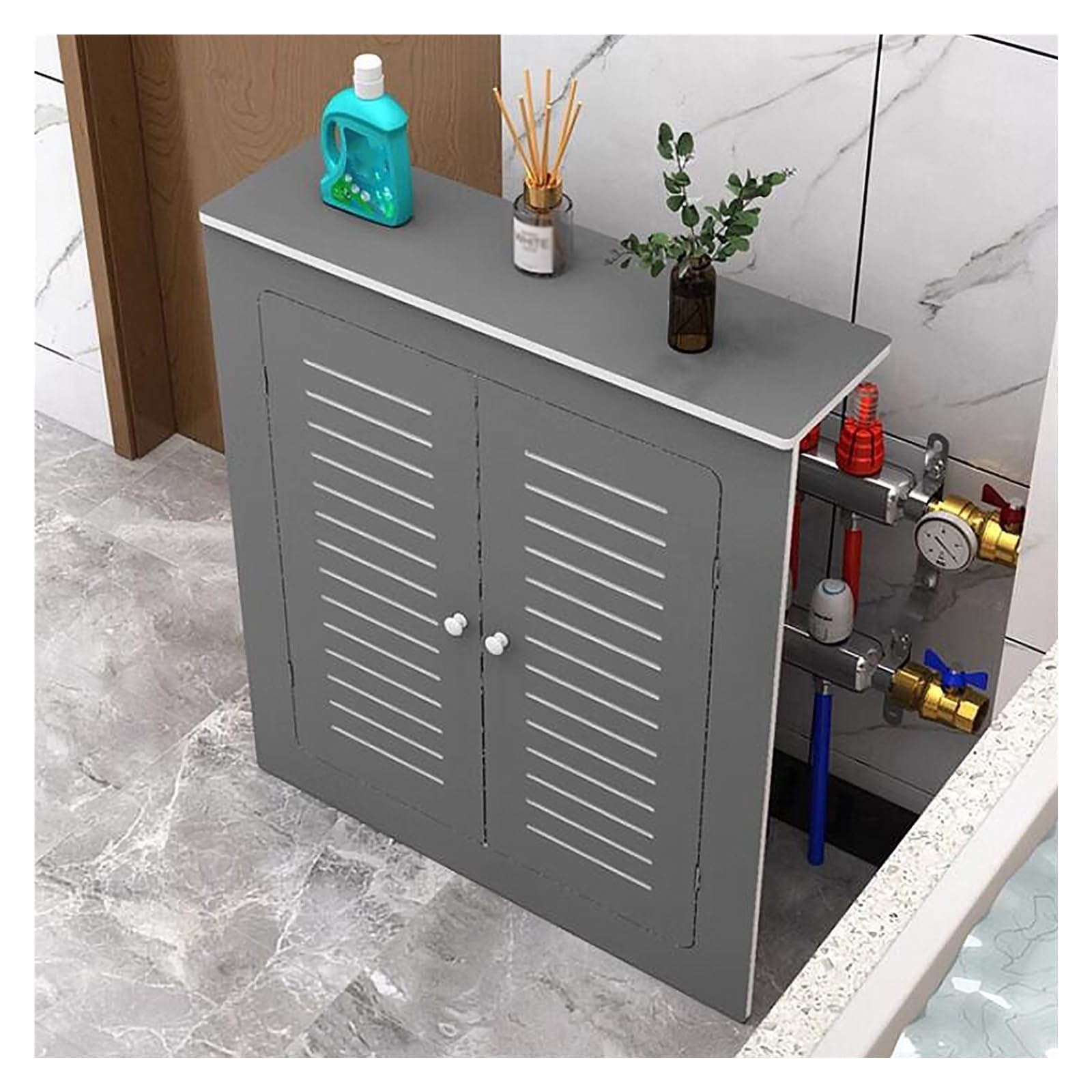 Niestandardowa pokrywa grzejnika i pokrywa grzejnika z rurą zaworu wodnego/skrzynką licznikową, półka szafki, łatwa instalacja, ukrywa rury (wys. 32"/81,3 cm dł. 81,3 cm)