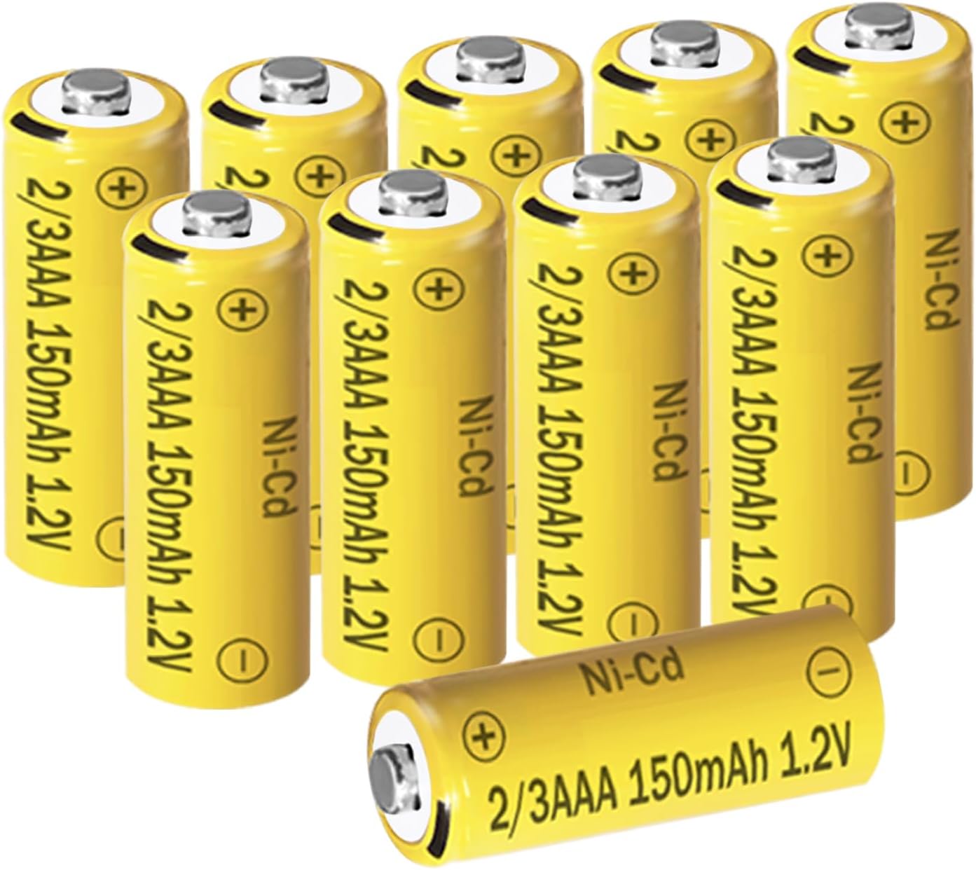 10Pcs NiCAD 2/3AAA 150mAh 1.2V Rechargeable Battery for Outside Solar Light