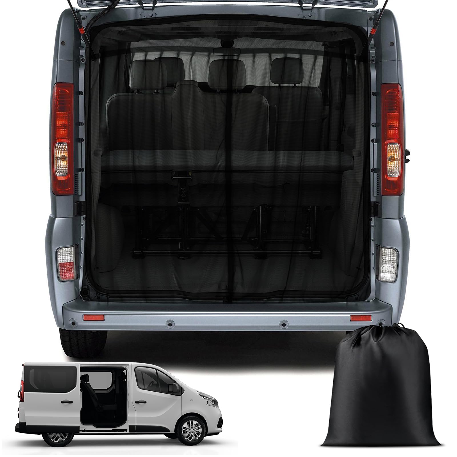 ZWPARTS Magnetyczna siatka przeciw owadom do kamperów, siatka przeciw owadom samochodowa moskitiery dostosowane do Viano, Vito, Renault Trafic, zamek błyskawiczny w środkowych drzwiach siatka przeciw