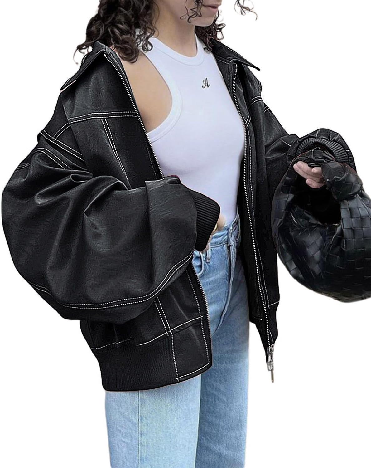 utcoco Women's Faux Leather Motorcycle Jacket Oversized Zip Up Winter Coat Outerwear 2025 Fall Fashion Clothes