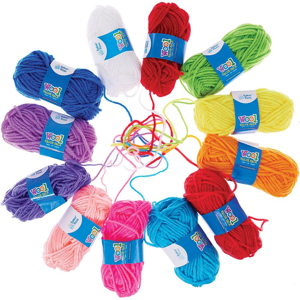 Baker Ross AG238 Coloured Wool Value Pack — Creative Kids' Arts and Craft Supplies to Decorate Cards, Collage and Projects (Pack of 10), Assorted, 10g