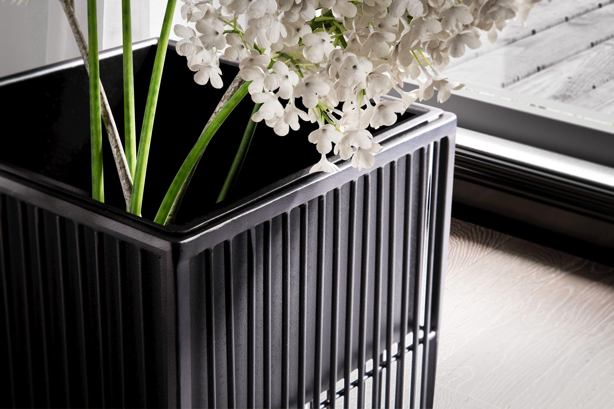 FineBuy Blumentopf 2er Set Metall Schwarz mit Gestell, Quadratisch