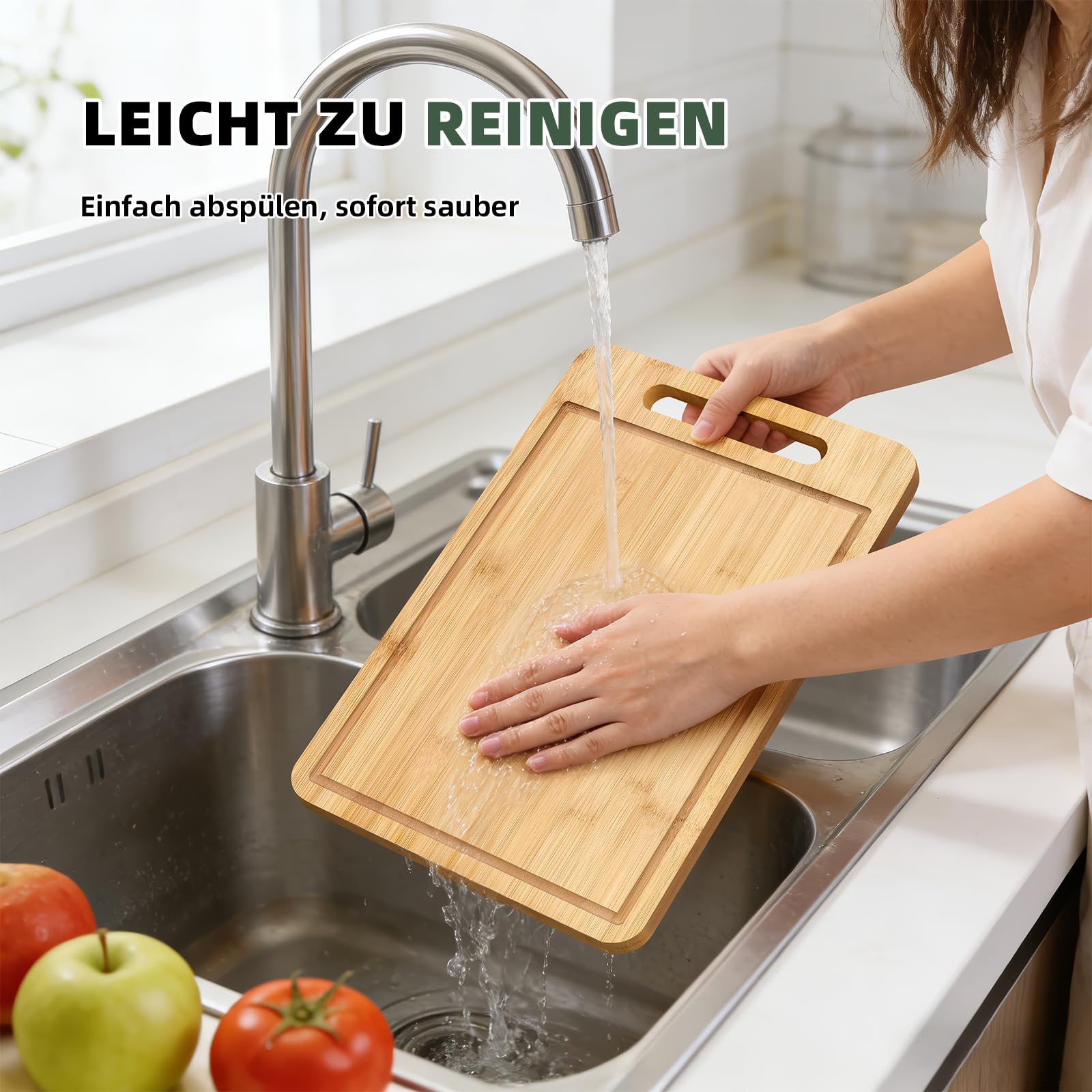 Mittimiya Tabla de cortar 2 en 1 de doble cara de bambú y acero inoxidable 304, tabla de cortar grande antideslizante con ranura para zumo, duradera y fácil de limpiar para carne, verduras y frutas