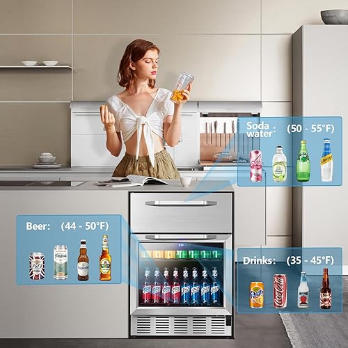 Miniatura 3 de Karcassin Refrigerador de bebidas 2 en 1 de acero inoxidable para interiores de 24 pulgadas, con pantalla digital para uso doméstico y comercial