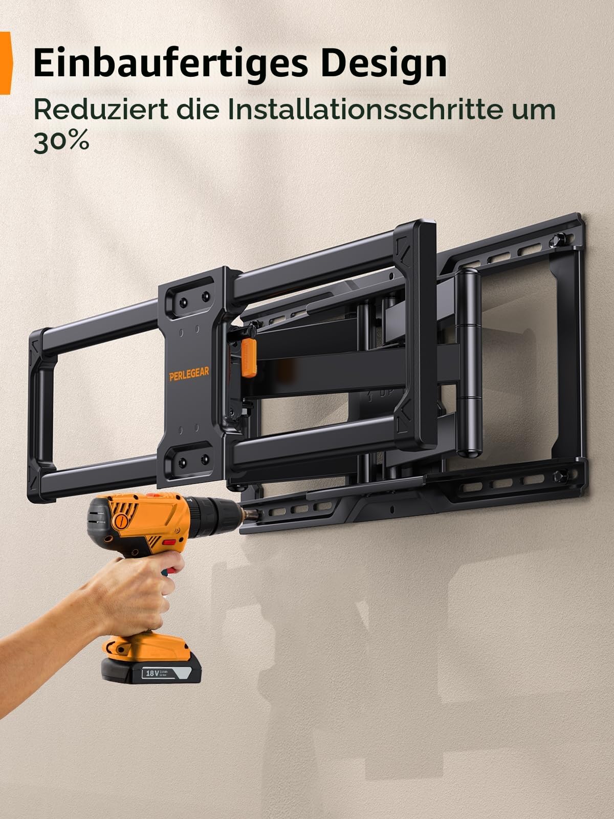 Perlegear vollbewegliche TV Wandhalterung für 42–90 Zoll Fernseher bis zu 68KG, vormontierte TV Halterung mit werkzeugfreier Neigung, Schwenkung, Verlängerung, Max VESA 600 x 400mm, PGLF16