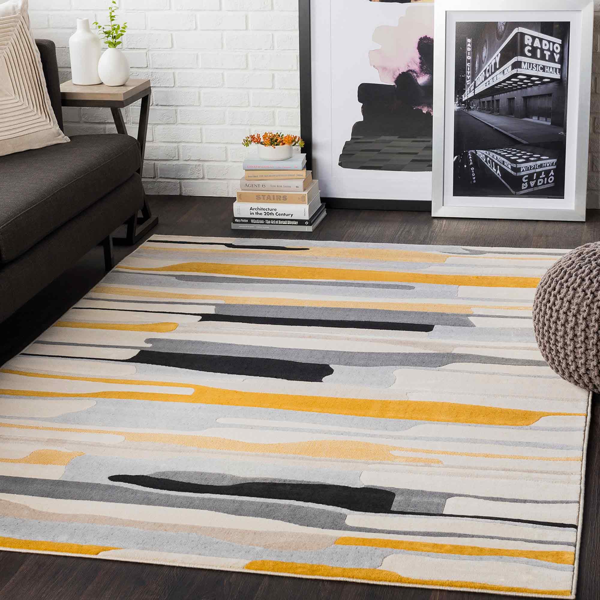 Surya Atlanta Tapis de Salon, bohème, Grand Tapis pour Chambre à Coucher, 120 x 170 cm, Tapis pour Salle à Manger avec Motif géométrique, Tapis scandinave Moderne, Jaune Moutarde, Gris, Beige