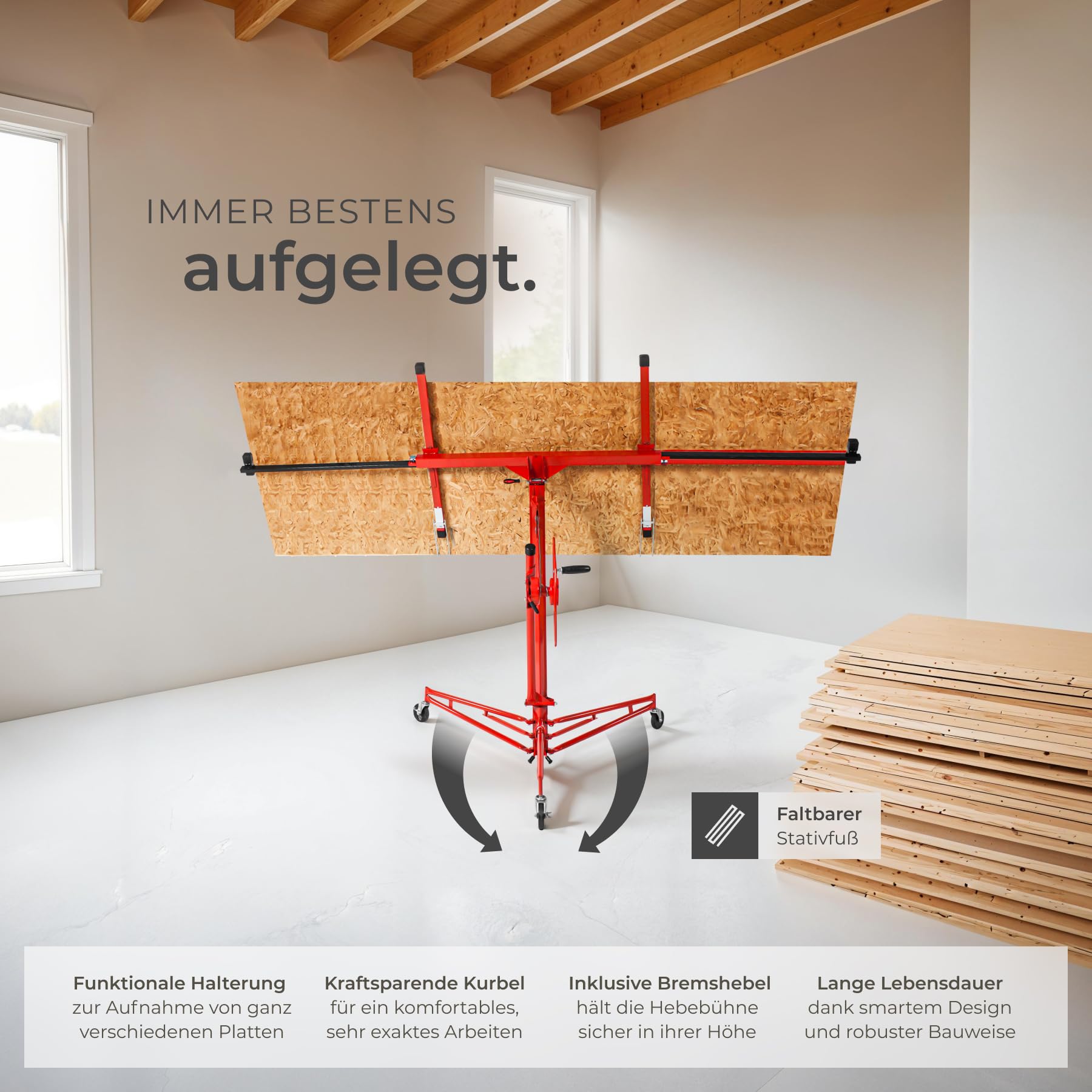 tectake® XXL Plattenheber Trockenbau, Rigips Werkzeug für Innenausbau, Heber für Rigipsplatten u.a. Platten, Hebevorrichtung für Paneele, Hebewerkzeug für Türen, Lastenheber