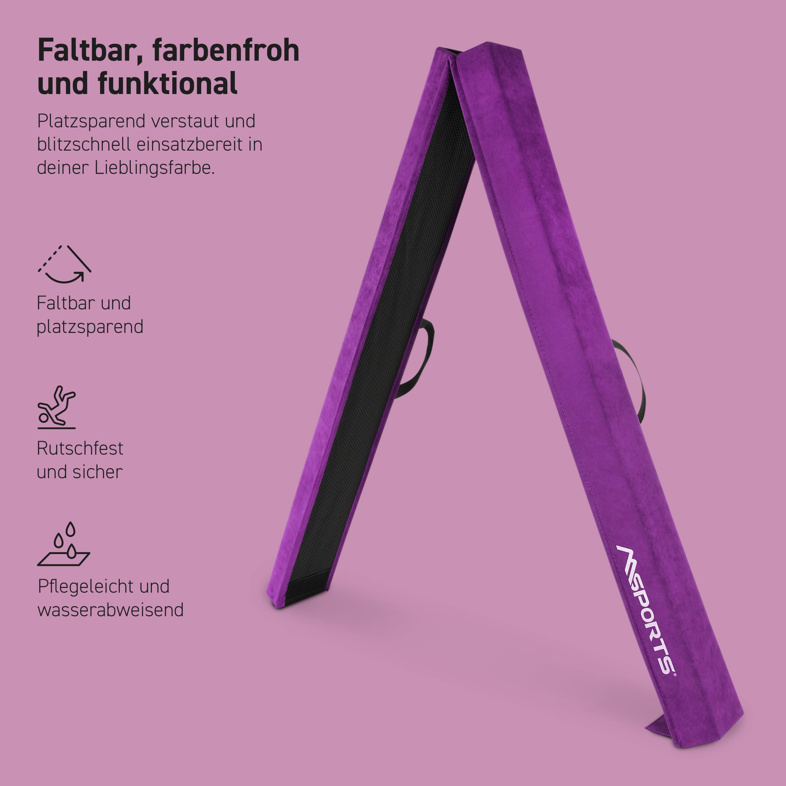 MSPORTS Schwebebalken Premium faltbar 15 × 6 cm – 240 / 270 / 300 cm Balance-Beam aus EVA, Klappbar & Rutschfest – Gymnastik- & Turnbalken für Kinder & Erwachsene – 5 Farben