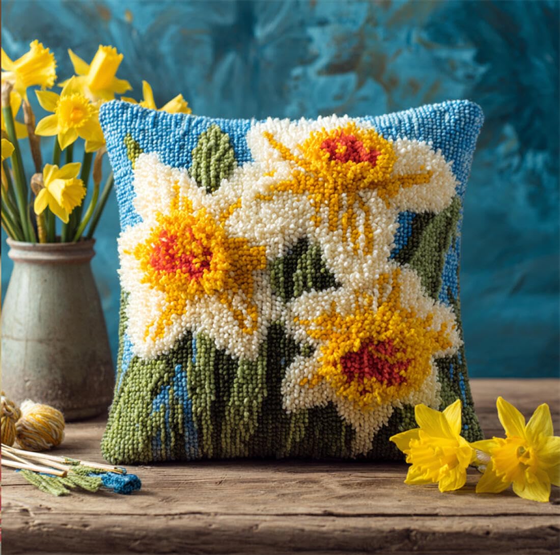 Kitquiver Latch Hook Cushion Craft Kits Fantasy Flowers Cross Stitch Pillowcase Making Kits,DIY Latch Hook Rug Kit Embroidery 17x17In