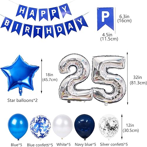 Miniatura 9 de 24th Birthday Party Decoration Blue for Men, Happy Birthday Banner Blue Number 24 Birthday Star Foil Balloons Latex Confetti Balloons for Men Him 24