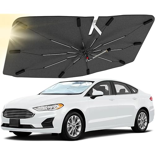 Windshield Sun Shade Umbrella Custom Fit for Ford Fusion 2013-2021, Car Sunshade with 360° Rotating Shaft, Car Window Shades for Front Windshield Sunlight Protection