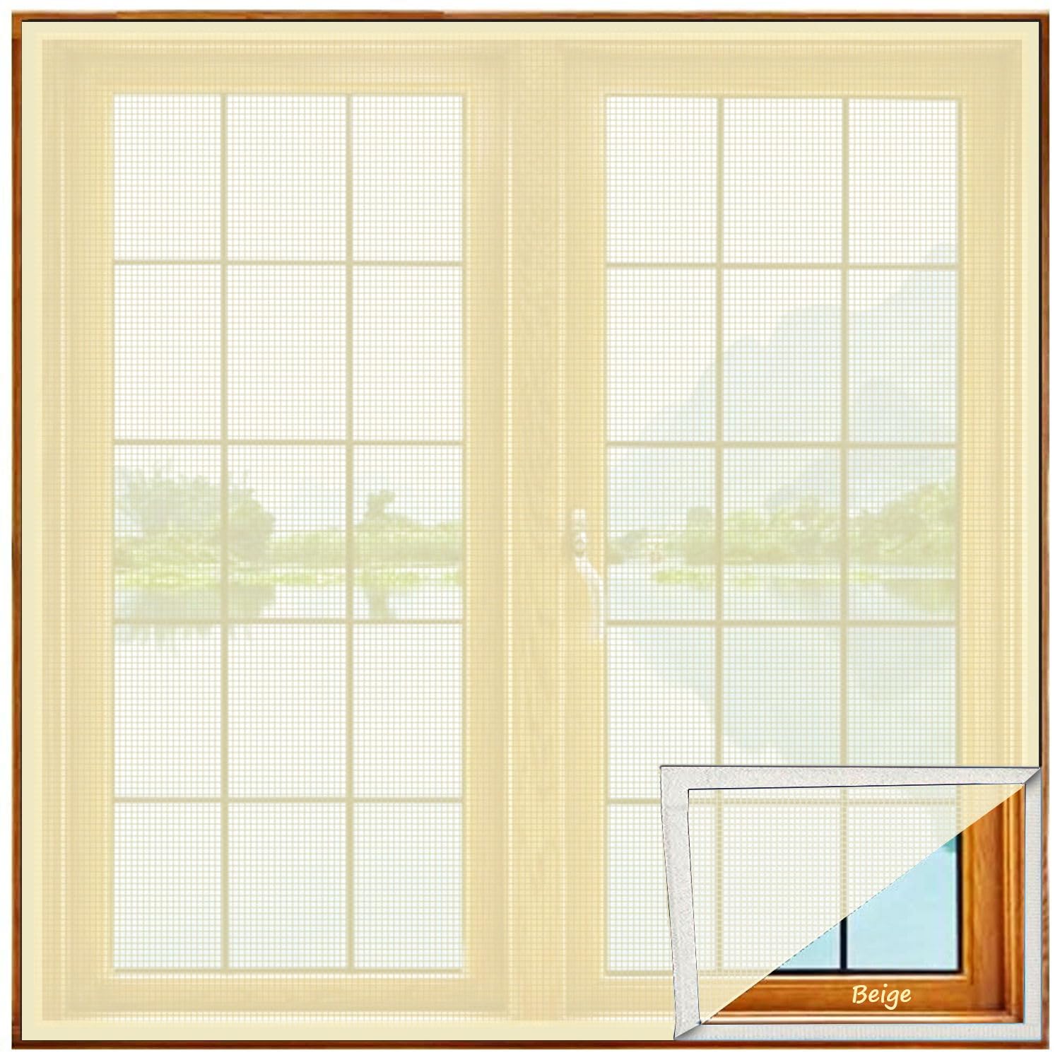 Lifekrafts Standard Size Window Mosquito Net (Size-50x50cms/20x20 Inches/1.64x1.64 Feet, Color-Beige) 120 GSM Stitched Fiberglass Net with Strong Hook & Loop Adhesive Tape