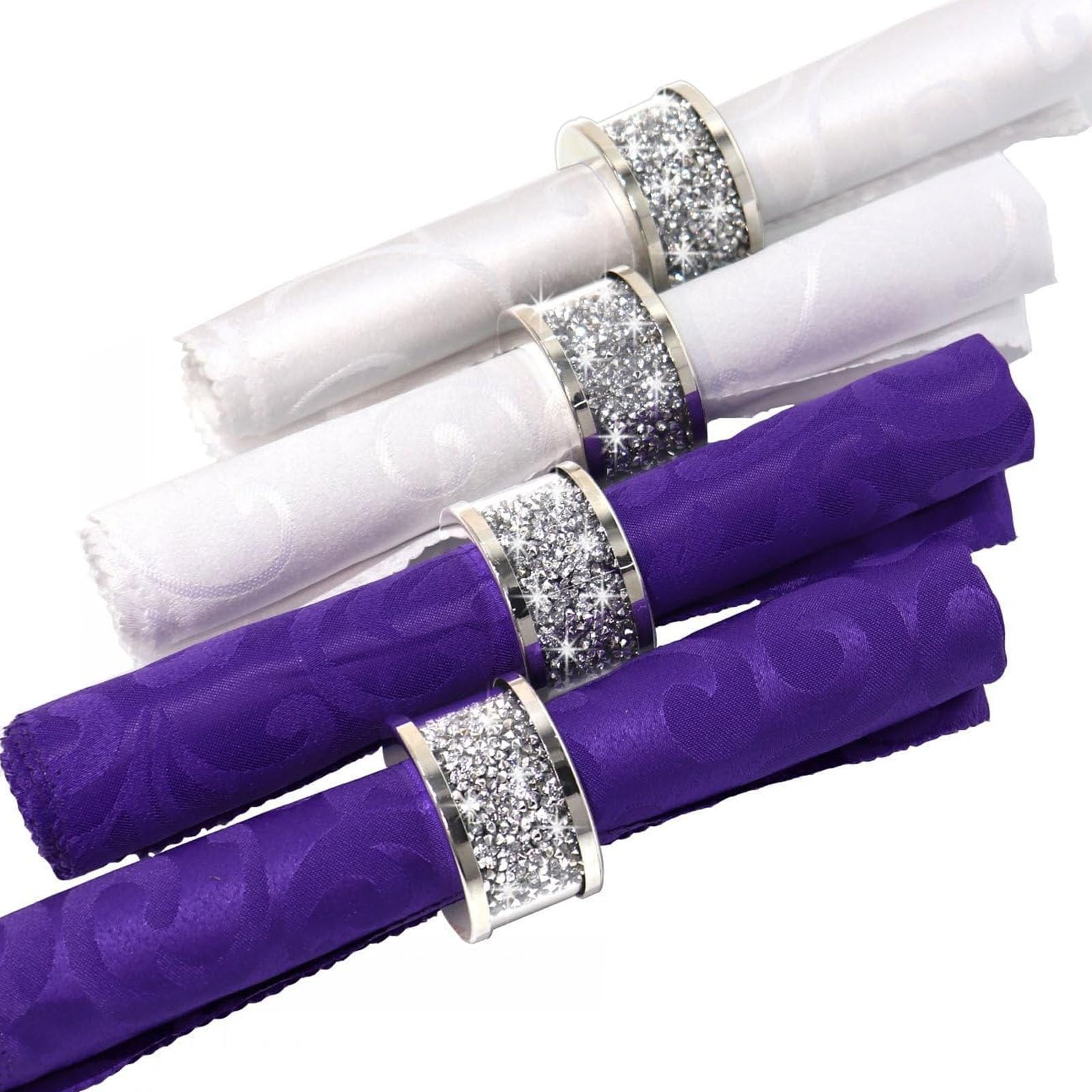 Set di 4 portatovaglioli in cristallo per eleganti tavoli – Portatovaglioli decorativi con strass, ideali per ricevimenti di nozze, cene, riunioni di famiglia, fibbie per tovaglioli in argento (6)