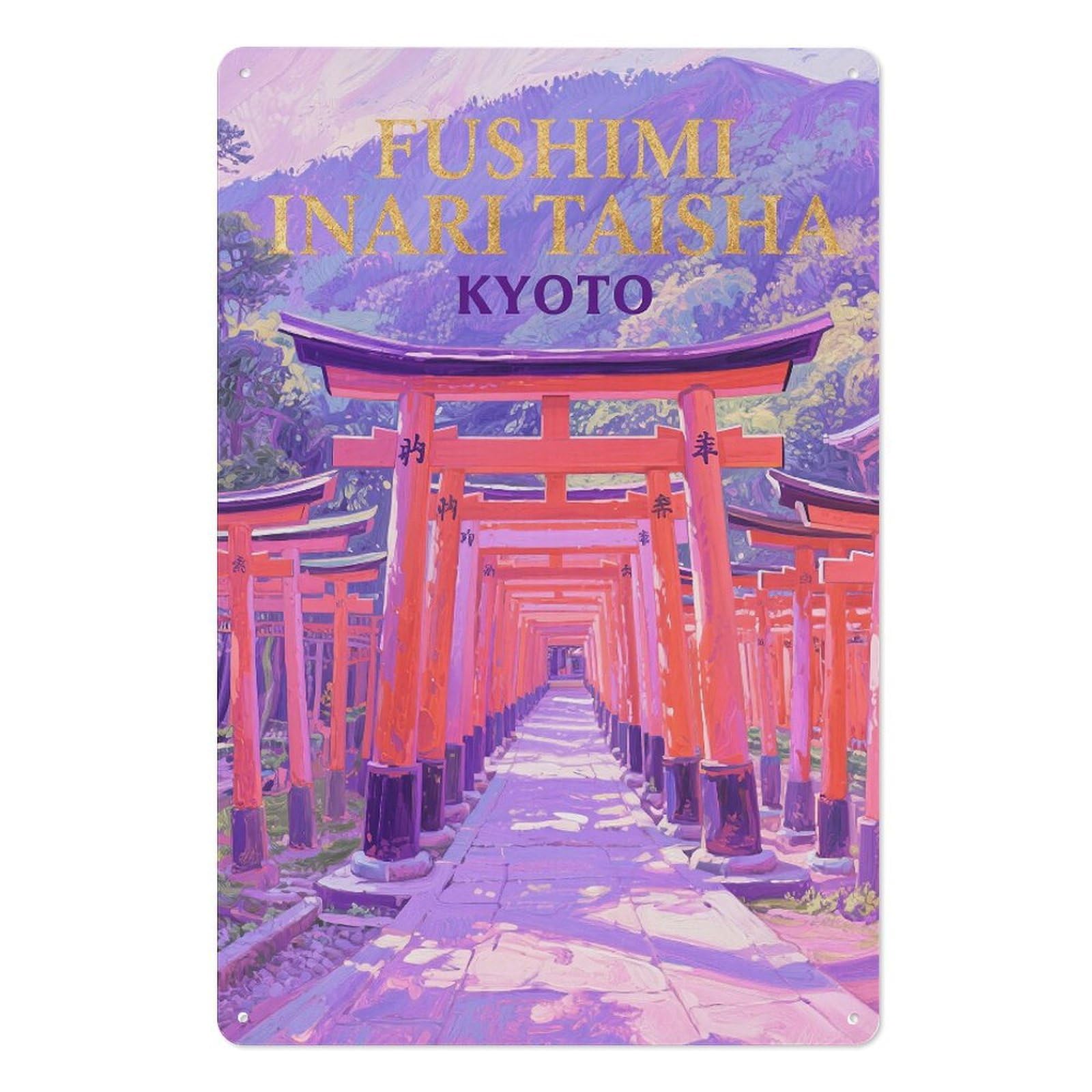 Fushimi Inari Taisha Kyoto Retro Design Tin Paintings Vintage Tin Sign 08x12inch(20x30cm) Wall Art for Home Office Bedroom Living Room Cafes Wall Decor