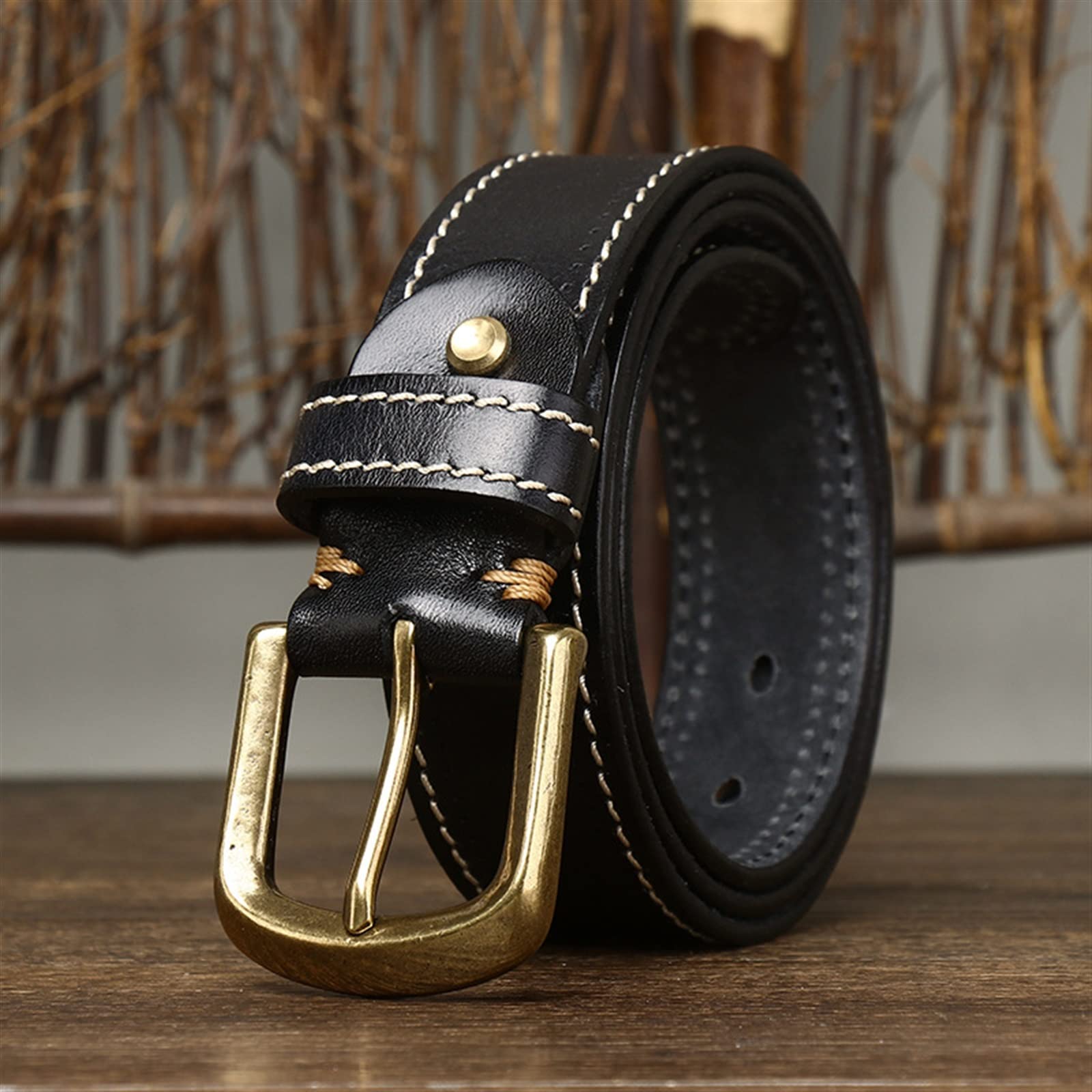 Cintura Uomo In Pelle Di Mucca Con Fibbia Occidentale Rimovibile - Stile Cowboy Emboss Caffè Per Jeans - Taglia Vita 31-33