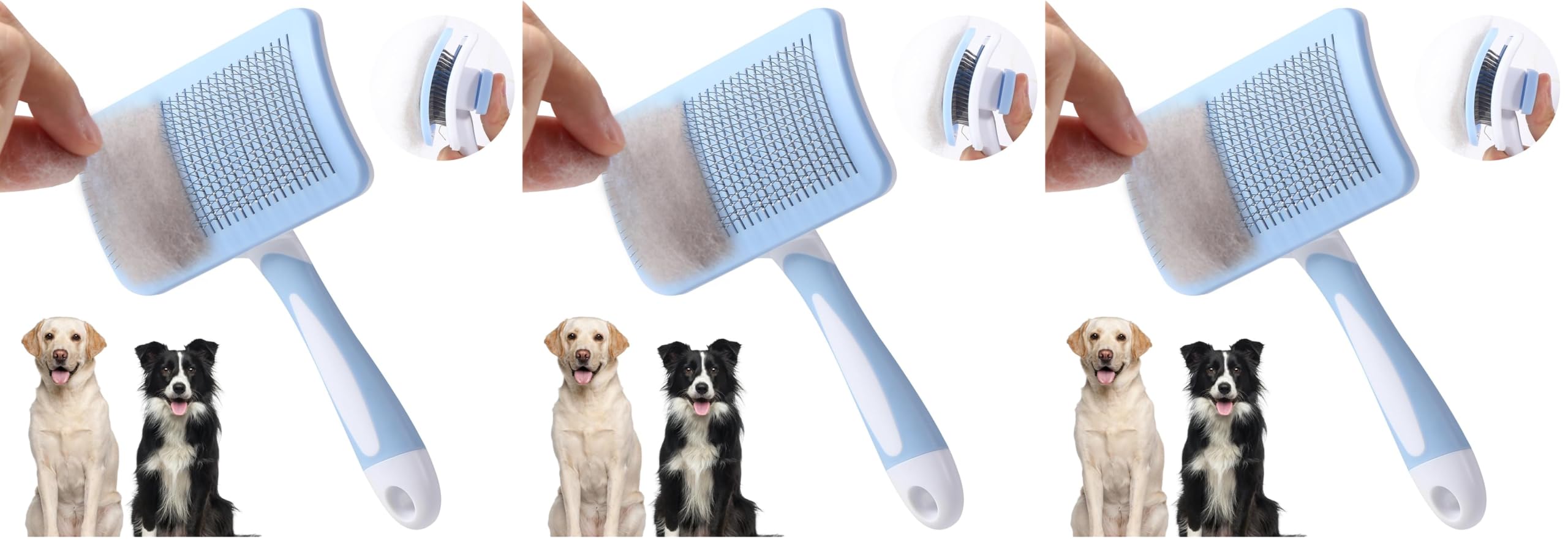 Brosse autonettoyante chien et chat peigne toilettage épilation poils morts bleu