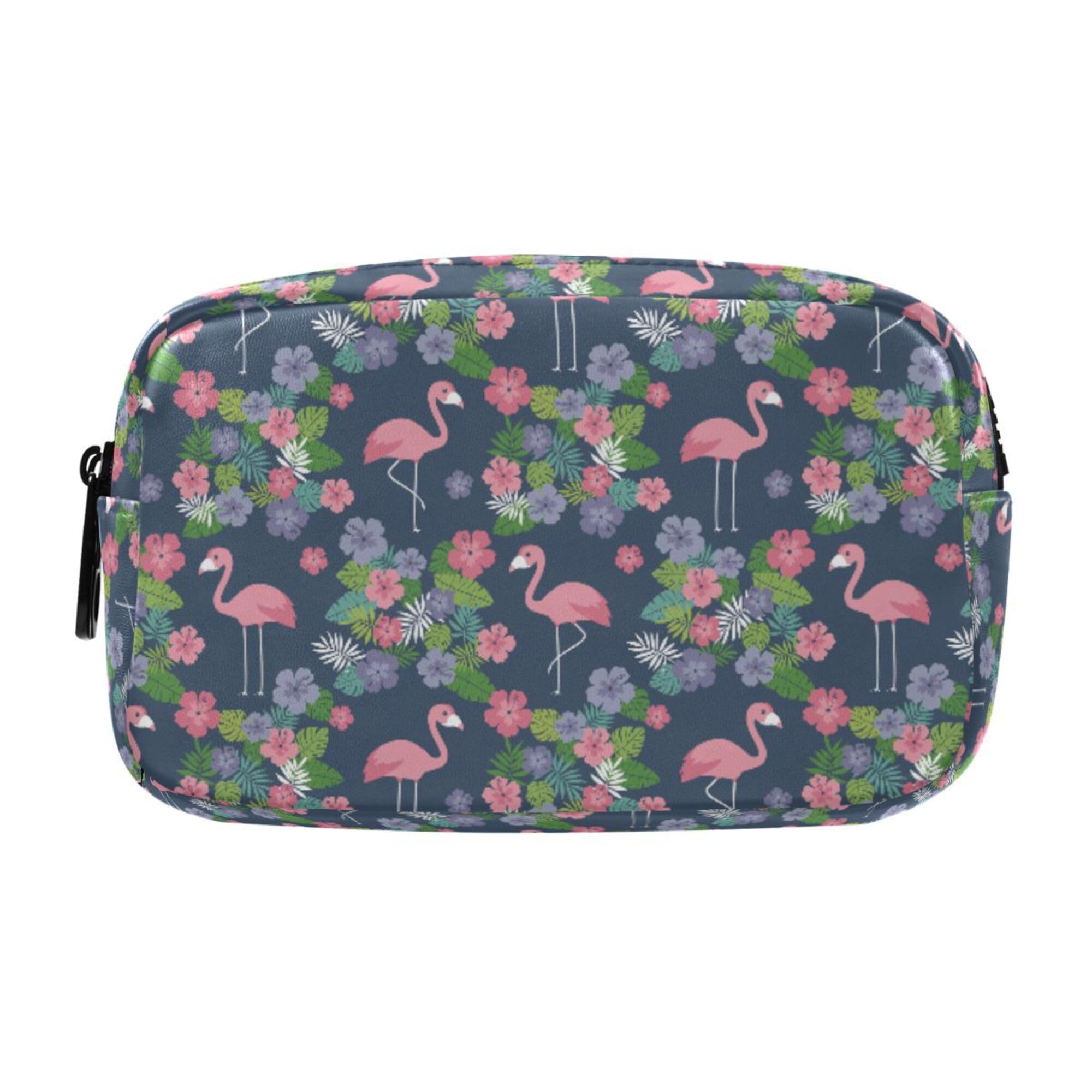ALAZA Aesthetic Leather Pencil Case 2 Compartments Flamingo and Flowers — image 1