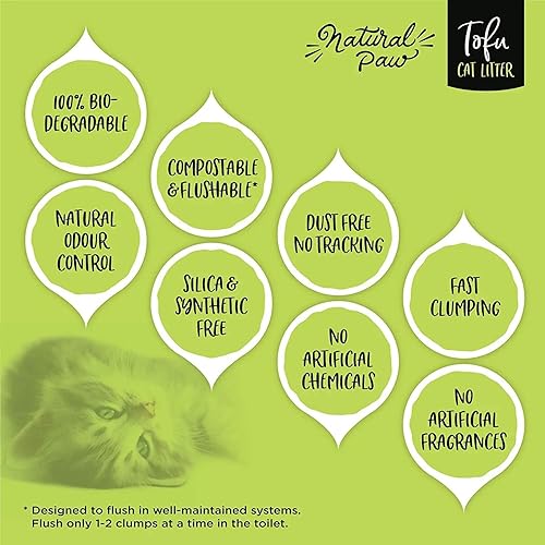 Miniatura 3 de Natural Paw Tofu - Pellets de arena para gatos  Desechables, ligeros, sin seguimiento, sin polvo, aglutinantes, absorbentes de olores, arena natural