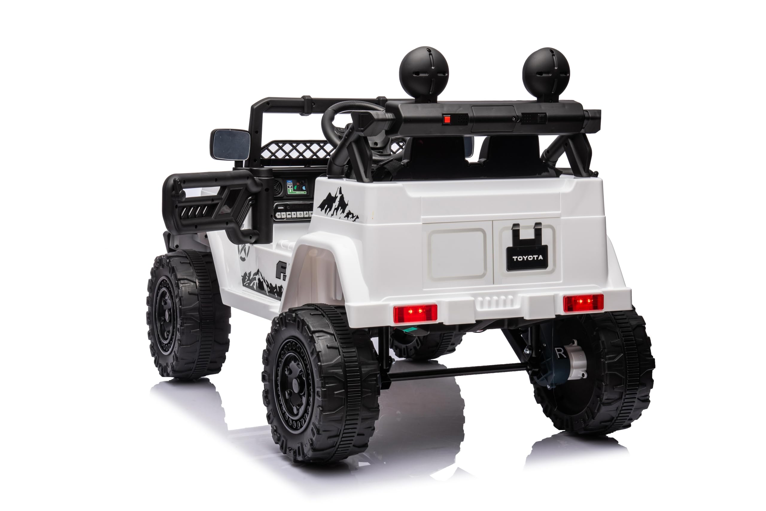 TOYSCAR Auto Macchina Elettrica per Bambini Jeep Toyota Fj Cruiser 12V Ruote in Gomma Full Optional Sedile Pelle Porte Apribili Tappetino e Telecomando (Bianco)