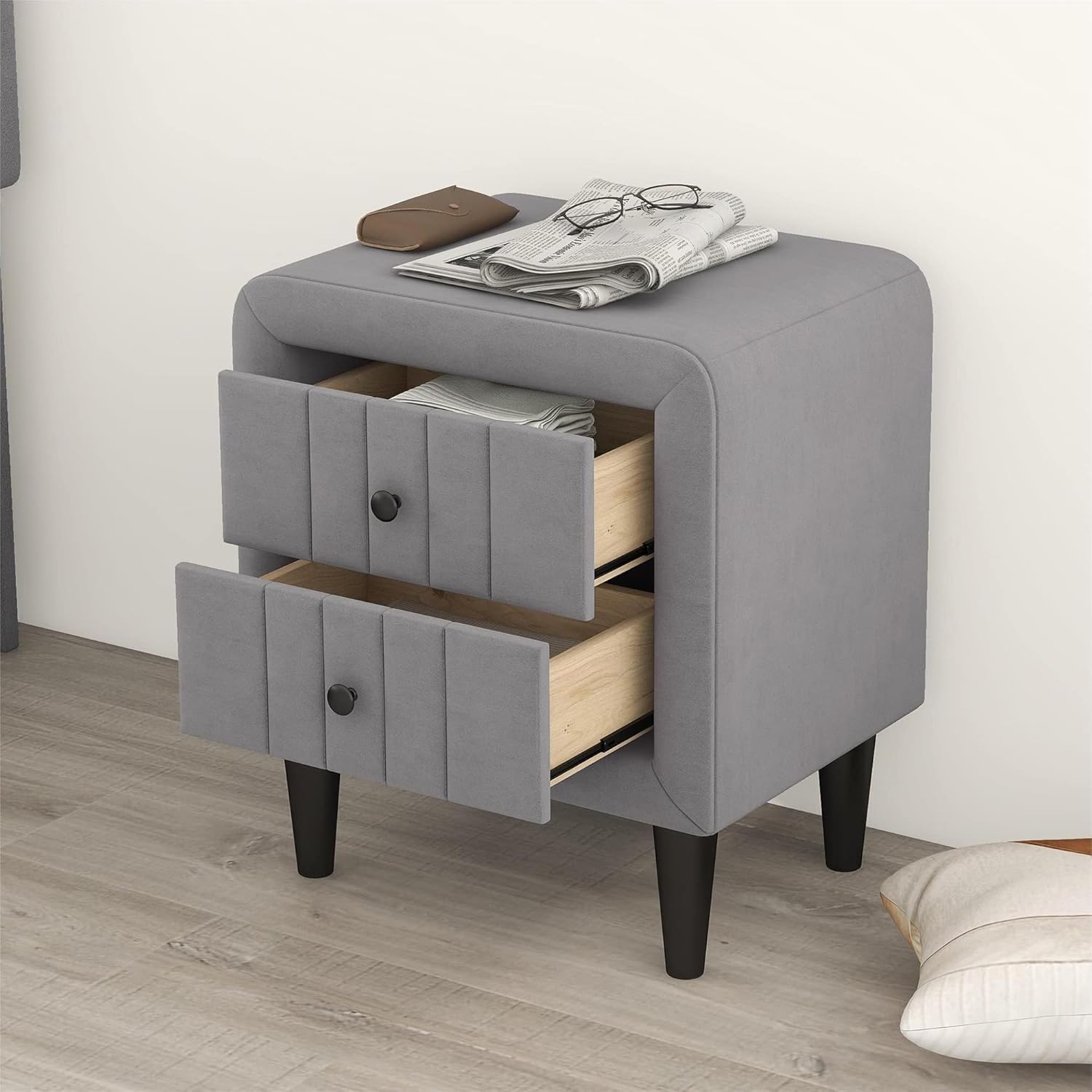 Wooden 2 Drawers Nightstand,Upholstered Nightstand with