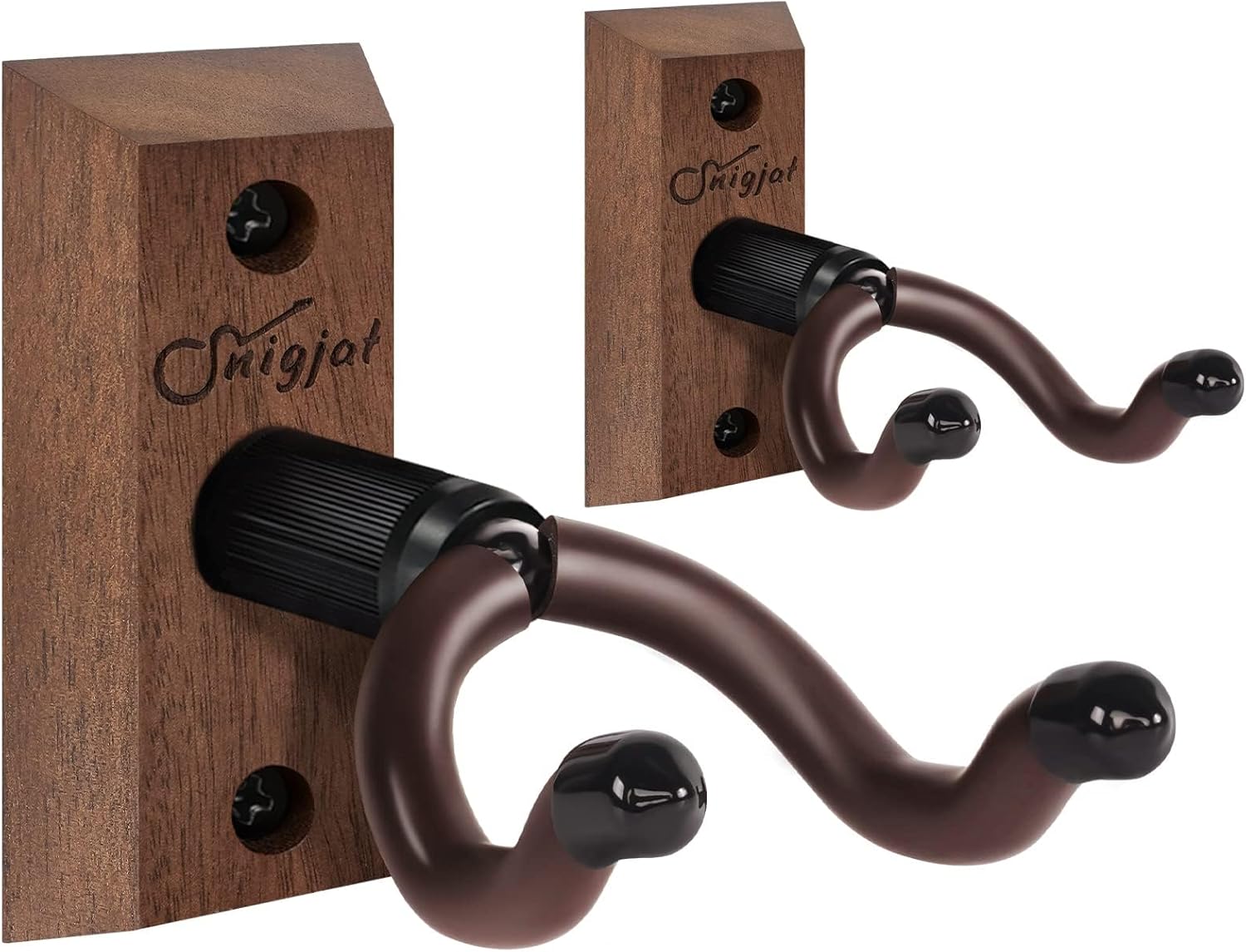SNIGJAT Ukulele Wall Mount 2 Pack, Black Walnut Wood Ukulele Hanger Wall Hook Holder Stand with Screws, Ukulele Wall Mount Hanger for Mandolin, Banjo, Concert, Pineapple, Soprano, Tenor, Baritone