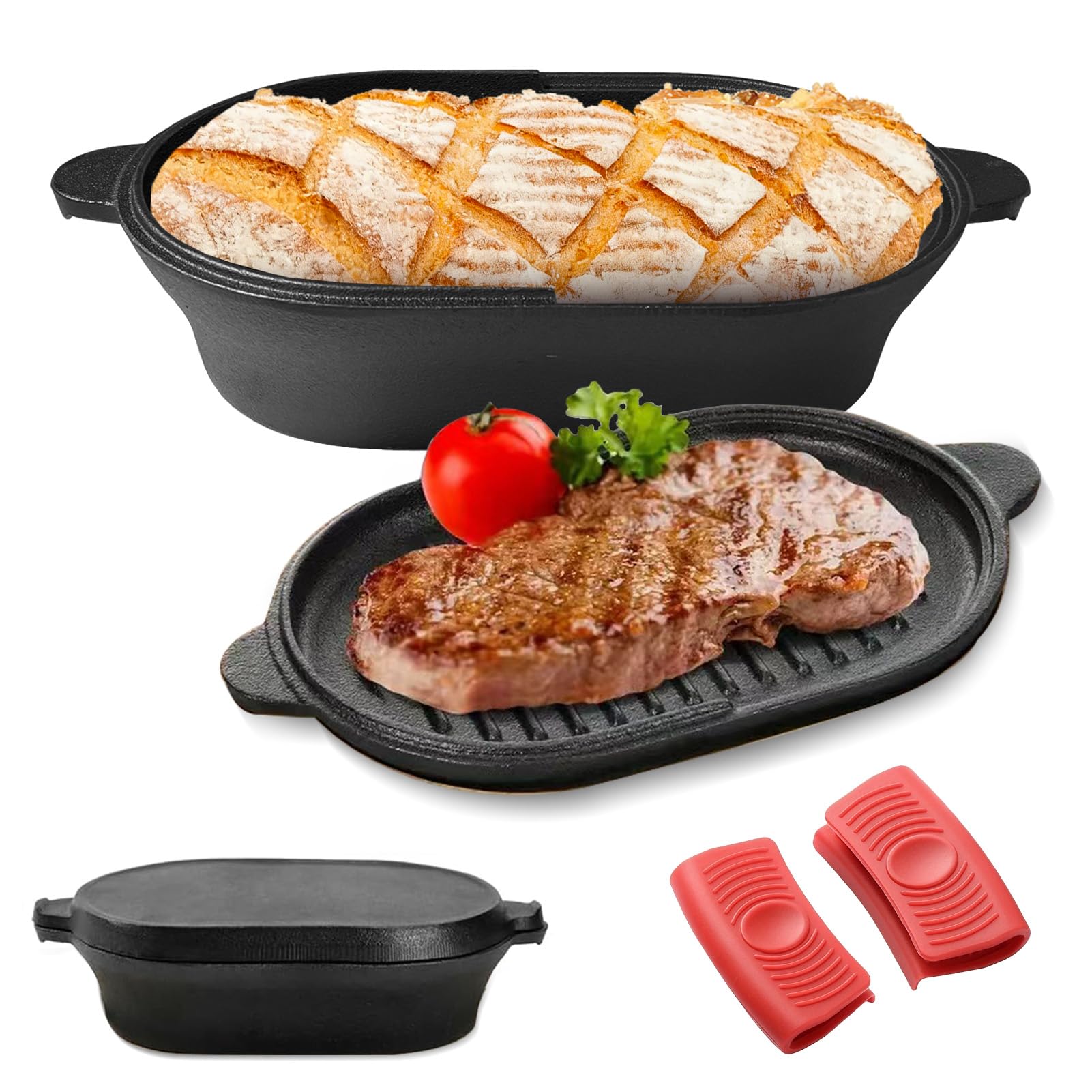 Żeliwny garnek do chleba 2 w 1 z patelnią 28 cm, żeliwny z pokrywką