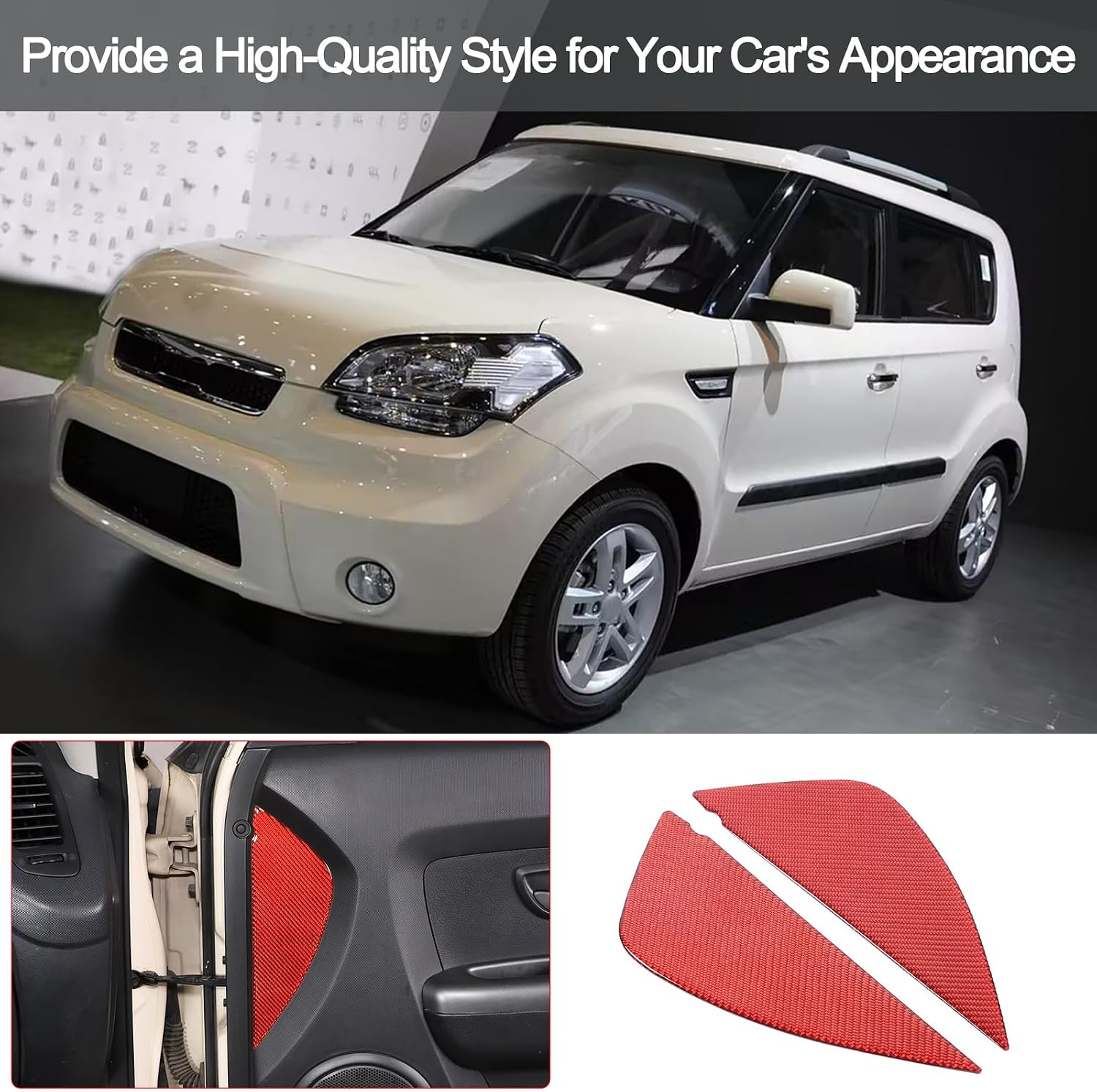 PIUGILH Car Inner Door Panel Impact Cushion Trim Cover, Real Carbon Fiber Door Side Panel Crash Pad Cover Fit for Kia Soul 2009-2013 Accessories, 2Pcs(Red)