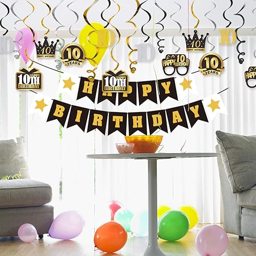Miniatura 348 de LINGTEER Happy 65th Birthday Decorations Set - 12Pcs Black & Gold Swirls Streamer,Happy Birthday Bunting Banner,Cheers to 65 Years Old Bday Party