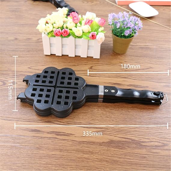 Stove Top Waffle Iron Kitchen Tool Waffle Maker Mould Pan Heart Shaped Waffle Stovetate Cast Waffle Iron Maker Waffle Pan Mold Color: Black, Size: 13.2 x 4.5 inches