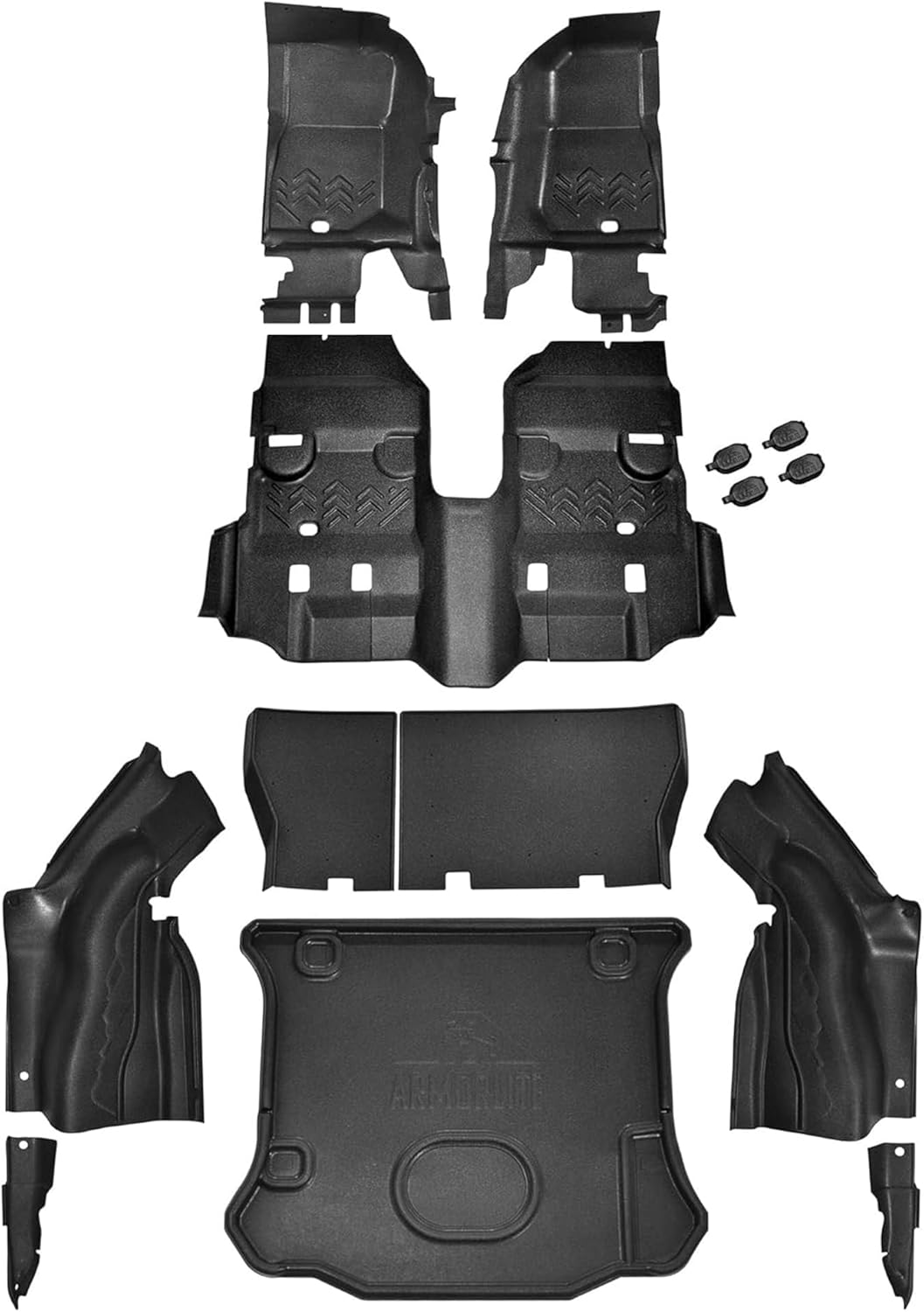 Armorlite Full Vehicle Kit for Jeep Wrangler - 2011-2018 JKU (4-Door) - Front and Rear Flooring, Cargo Mat, Left and Right Wheelhouse Covers & Seatback Covers - Mesa Smoke - B1013653-BLK1-AA