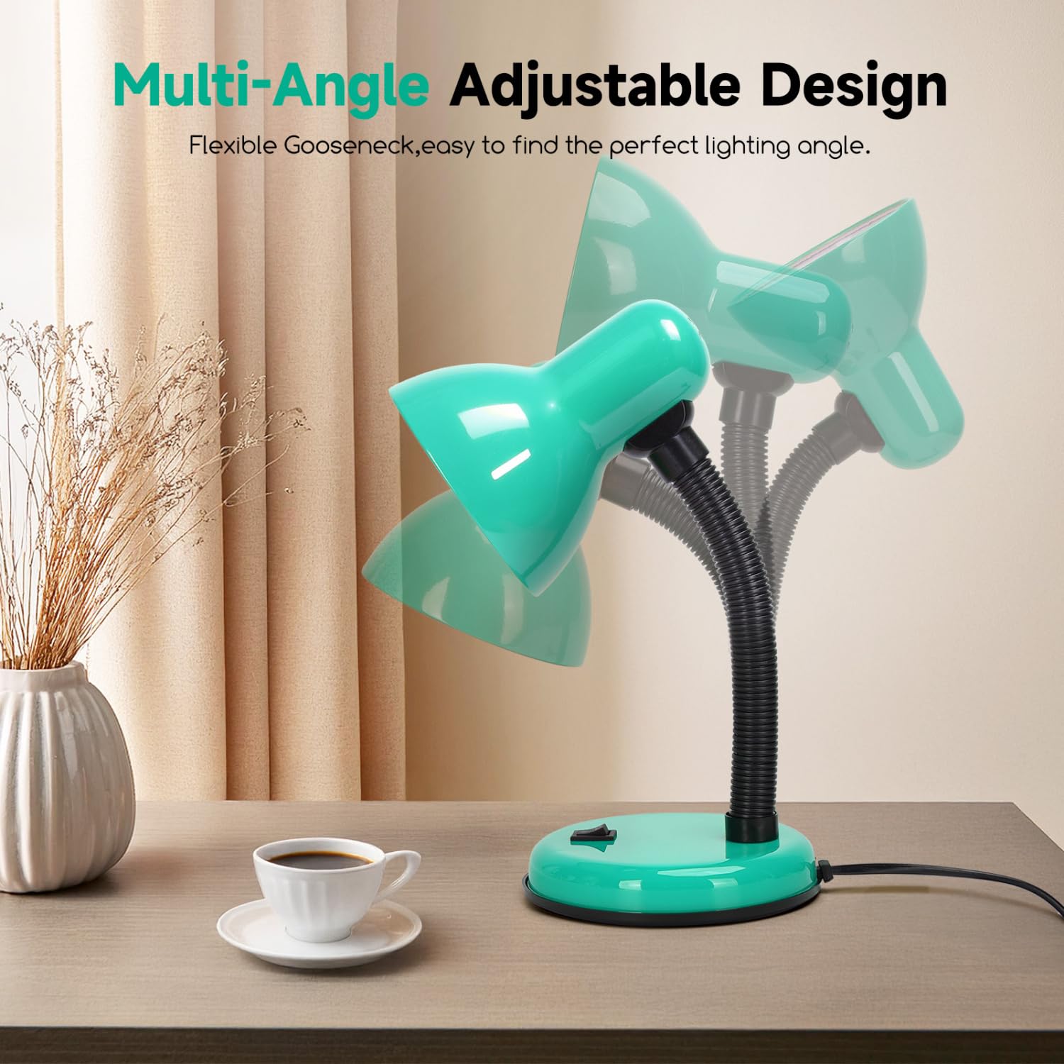 Aigostar Lampada da Scrivania Vintage, Lampada da Tavolo Compatibile con Lampadine LED Modello E27, Senza Lampadina, Max 240V, Ciano, per Adolescenti, Bambini, Ragazze, Leggere, Lavorare, Studiare