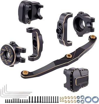 RC Steering Knuckles Diff Covers Caster Blocks C-Hubs & Steering Links Brass Upgrades for TRX4M Bronco Defender 1/18 Crawler Car Black Gold