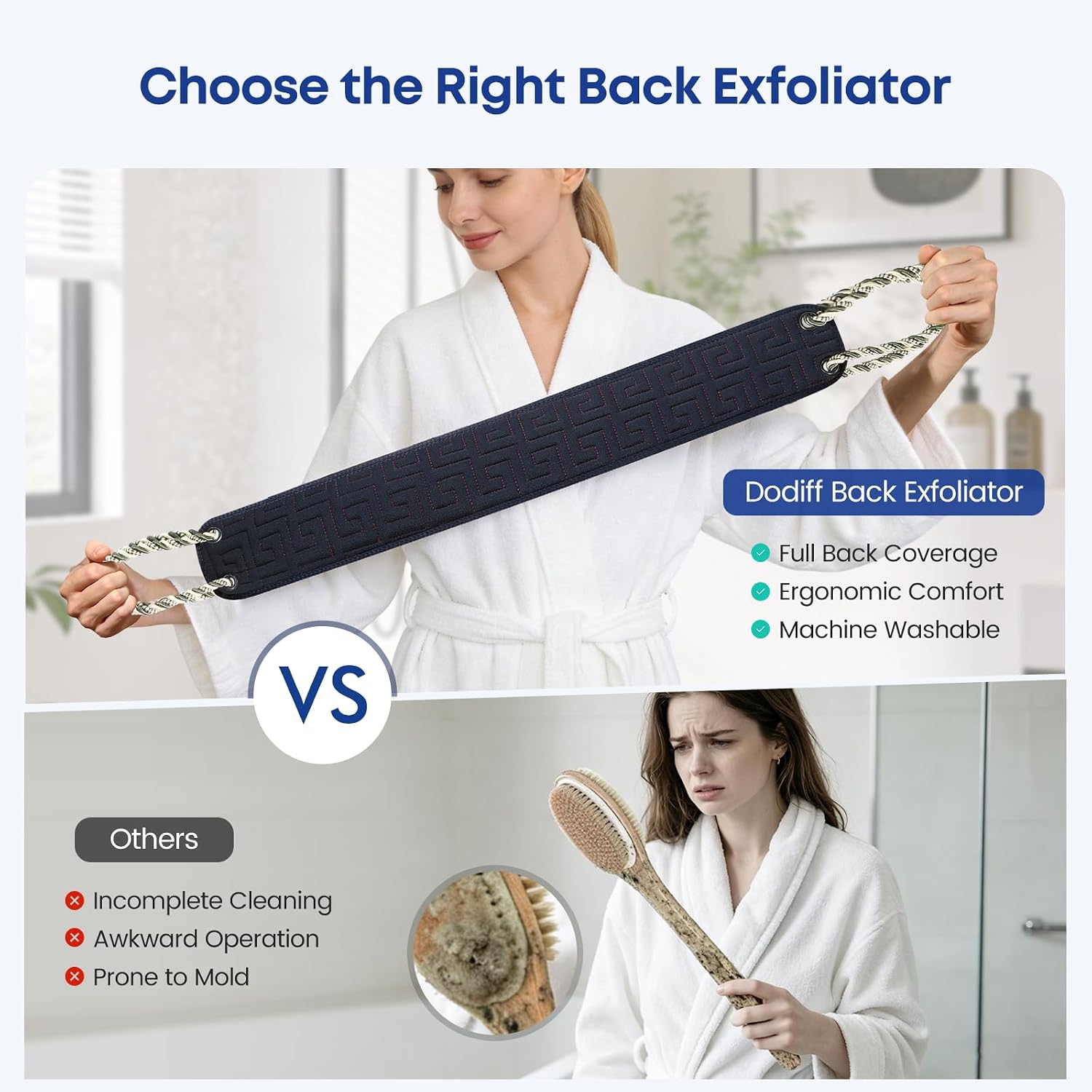 Exfoliating Back Scrubber for Shower, 38 Inches Long Back Exfoliator with Two Handles for Men and Women Acne, Double-Sided Bath Back Washer Body Cleaner to Scrub Your Skin